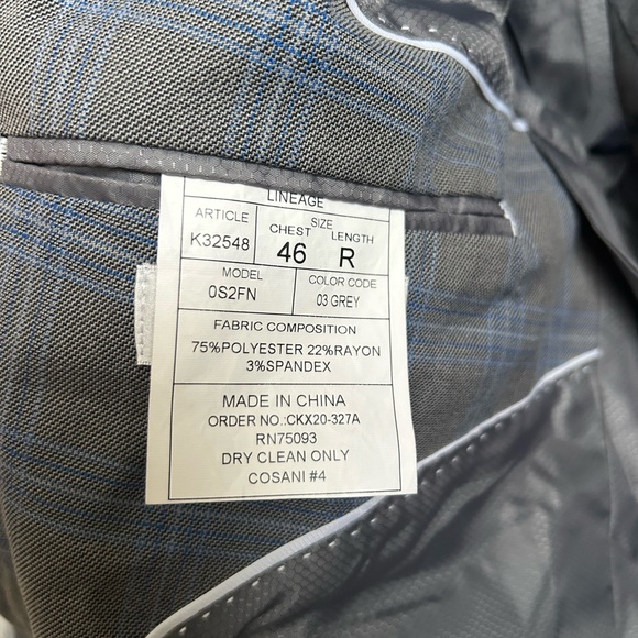 Lineage Mens Grey And Blue Plaid Blazer Suit Jacket 46 R - Picture 5 of 6